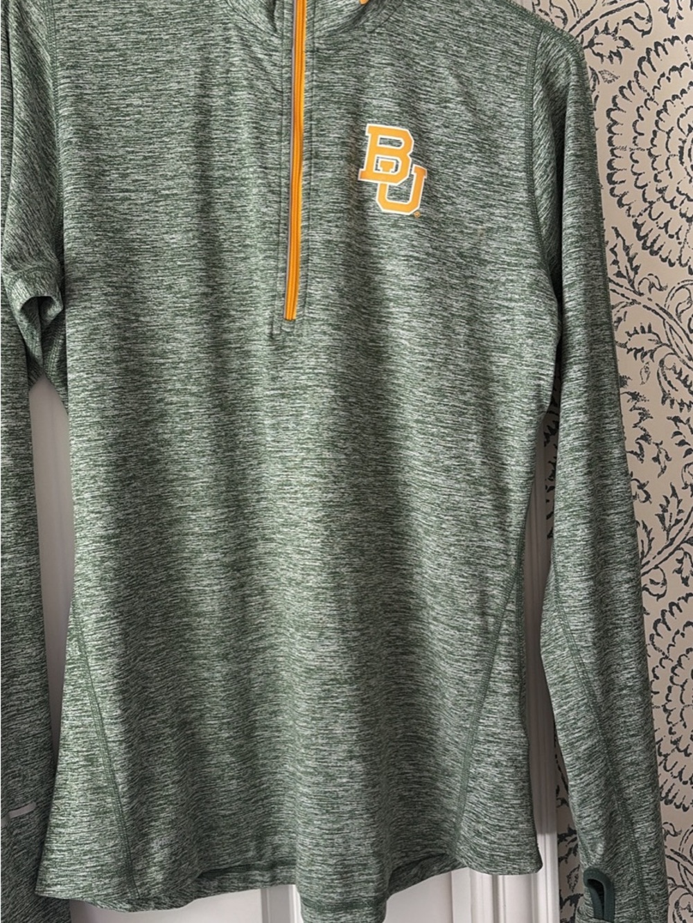 Nike Green Heather Baylor BU Quarter-Zip Pullover with Gold Trim